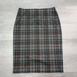 Carole Wren Plaid Pencil Straight Skirt Grey Knee Length Work Office Size Small